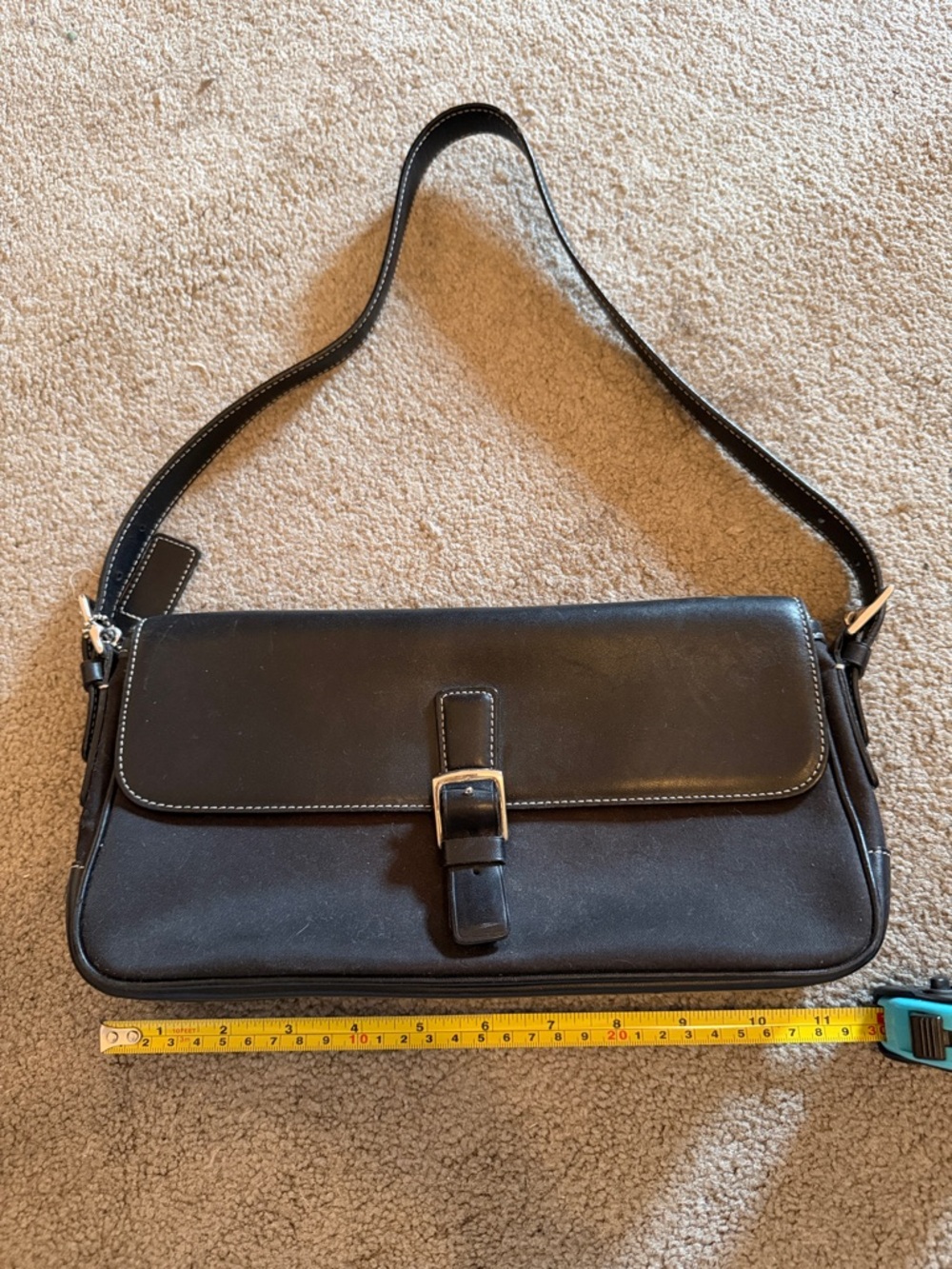 Coach Black Leather Shoulder Bag with Buckle Detail